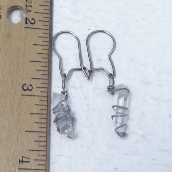 Vintage Sterling Silver Wire Wrapped Quartz Crystal Dangle Earrings For Women - Picture 3 of 4